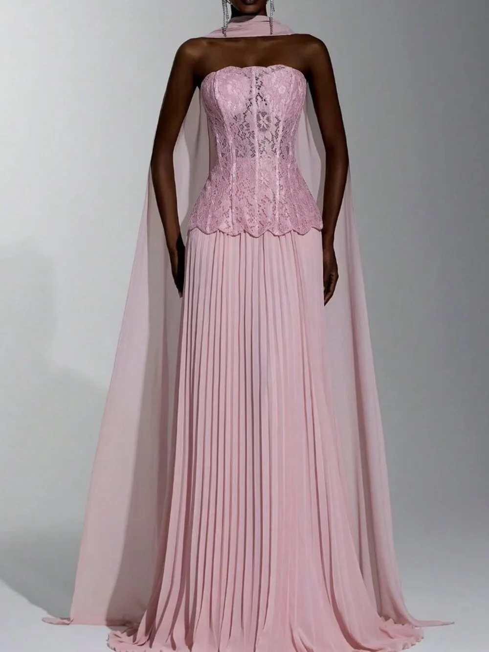Baby Pink Party Women's Sequin Strapless Pleated Hem Dress